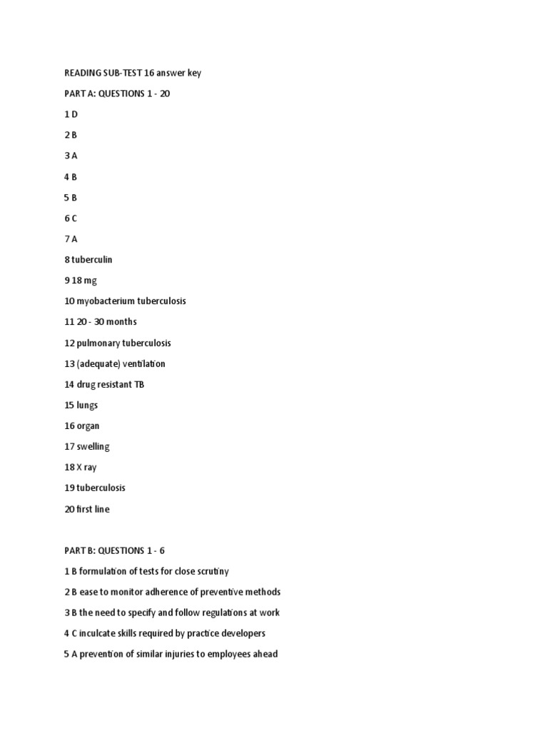 OET Reading Sub-Test 16 Answer Key | PDF
