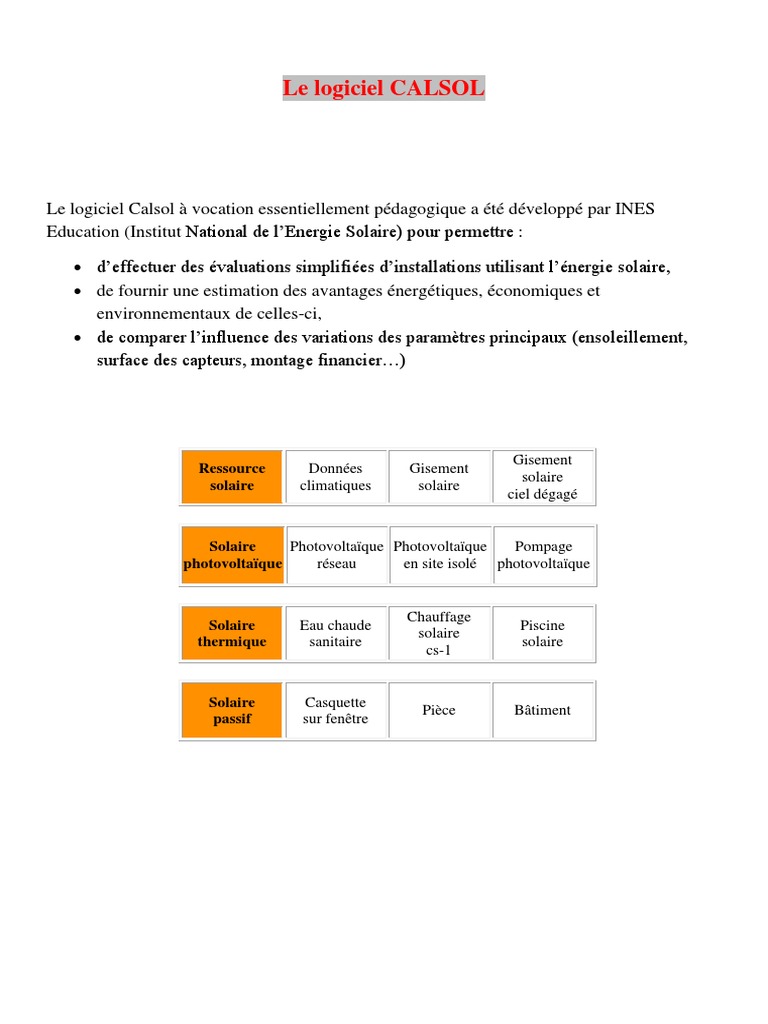 Logiciel Calsol pour installations solaires | PDF | Énergie solaire ...