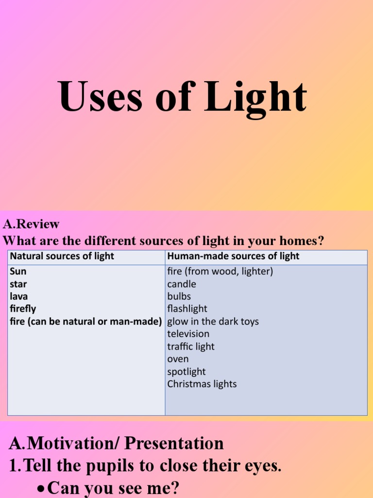 3rd SCIENCE Uses of Light PDF Light Radiation