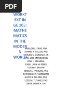 Workt Ext in GE 105: Mathe Matics in The Moder N World