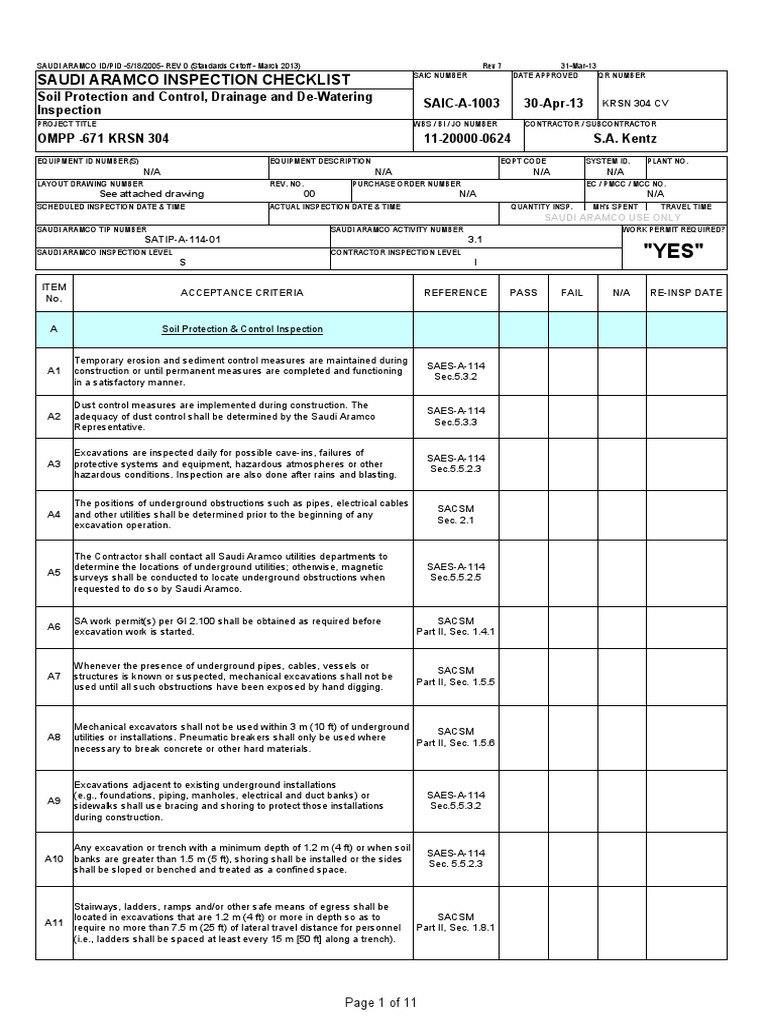 Saudi Aramco Inspection Checklist | PDF | Civil Engineering | Nature