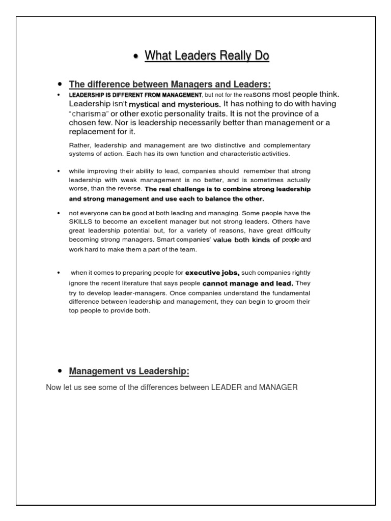 The Difference Between Managers And Leaders Pdf Leadership Human
