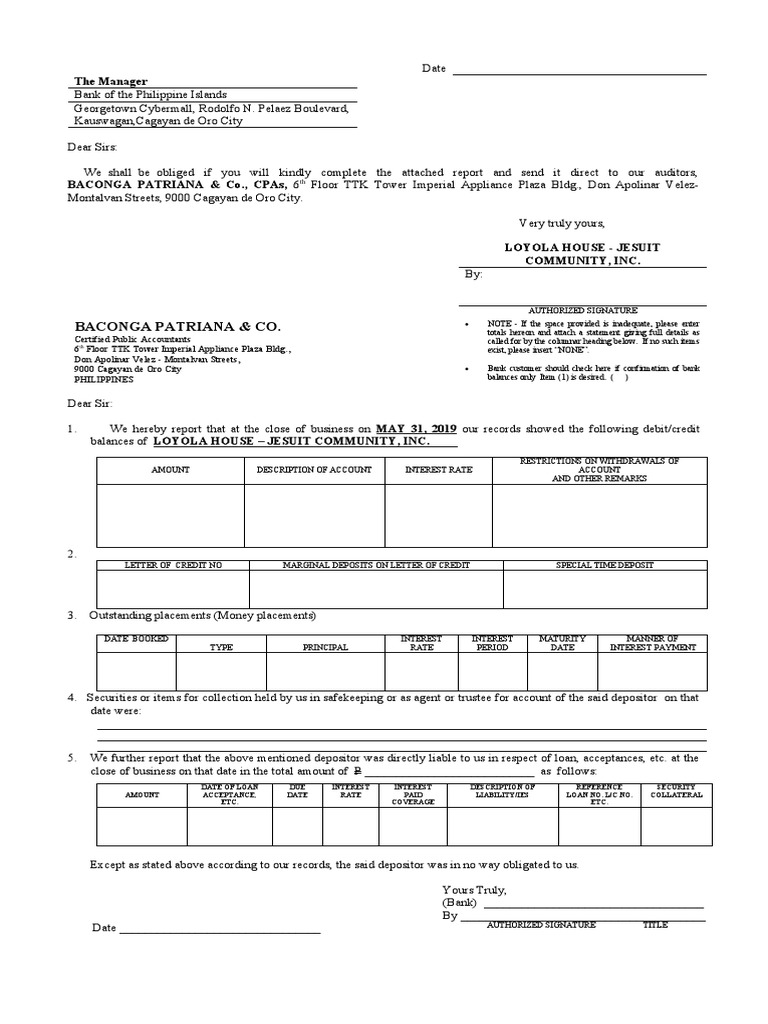 Bank Confirmation Request | PDF | Deposit Account | Banks