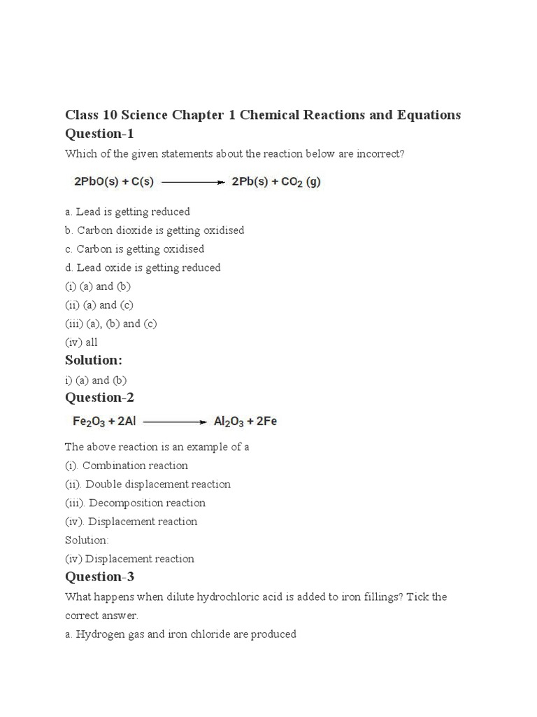 Class 10 Science Chapter 1 Chemical Reactions and Equations | PDF ...