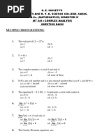 G. E. Society'S H. P. T. Arts and R. Y. K. Science College, Nasik. T.Y.B.Sc. (Mathematics) Semester Iv MT 341: Complex Analysis Question Bank Multiple Choice Questions