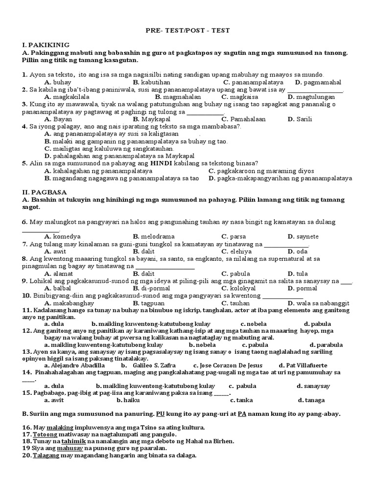 Pre Test | PDF