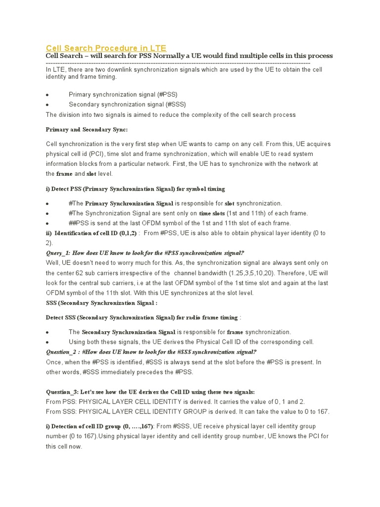 LTE Cell Search Procedure Explained | PDF | Orthogonal Frequency ...
