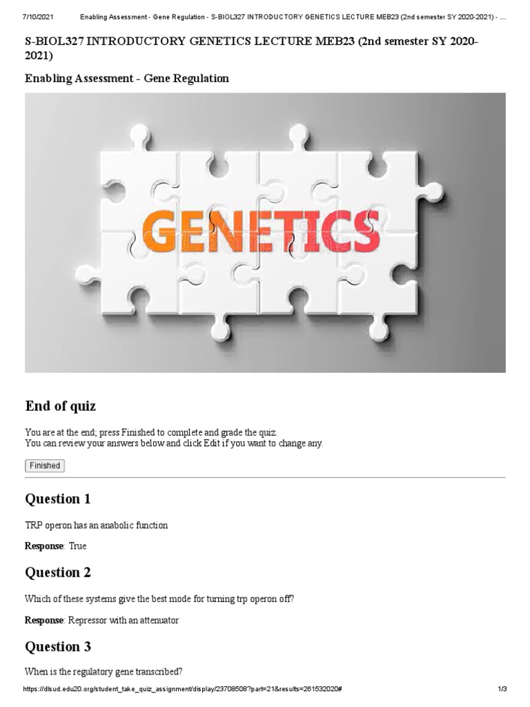 SBIOL327 INTRODUCTORY LECTURE MEB23 (2nd Semester SY 20202021) Enabling Assessment