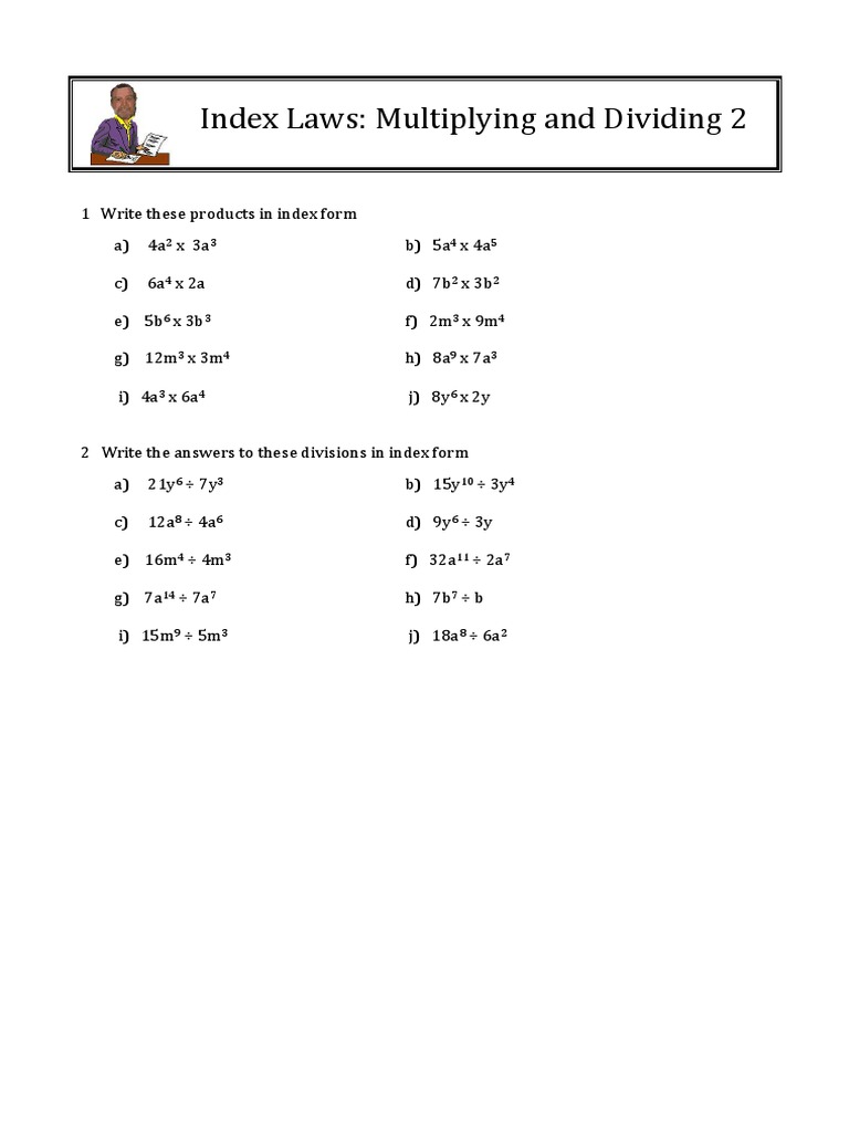 2b Index Laws Multiplying and Dividing 2 PDF Teaching Mathematics
