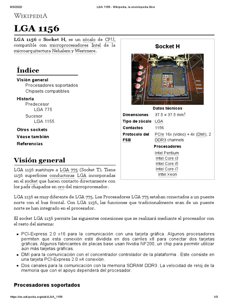 Lga 1156 | PDF | Microprocesador | Intel