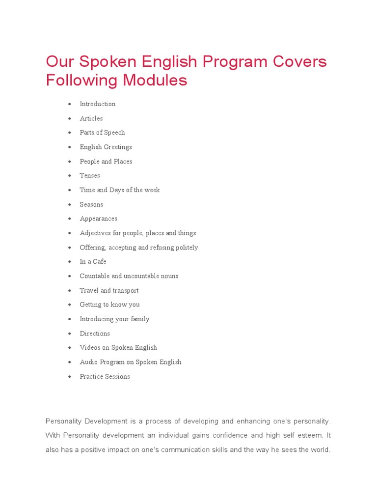 Our Spoken English Program Covers Following Modules | PDF | Customer ...