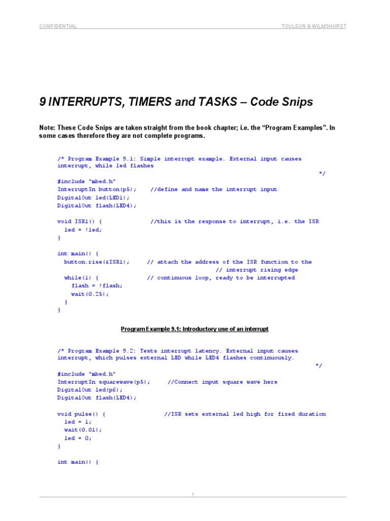 Timed Tasks and Interrupts Code Examples Demonstrating the Use of