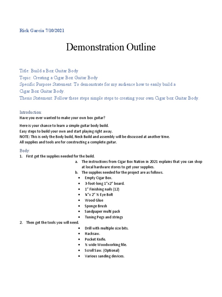 Building a Cigar Box Guitar Body A StepbyStep Demonstration Outline for Creating Your Own