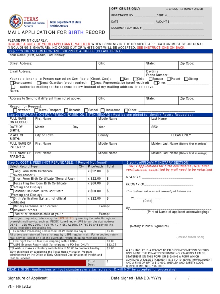 Texas Birth Certificate Application Guide | PDF | Birth Certificate ...
