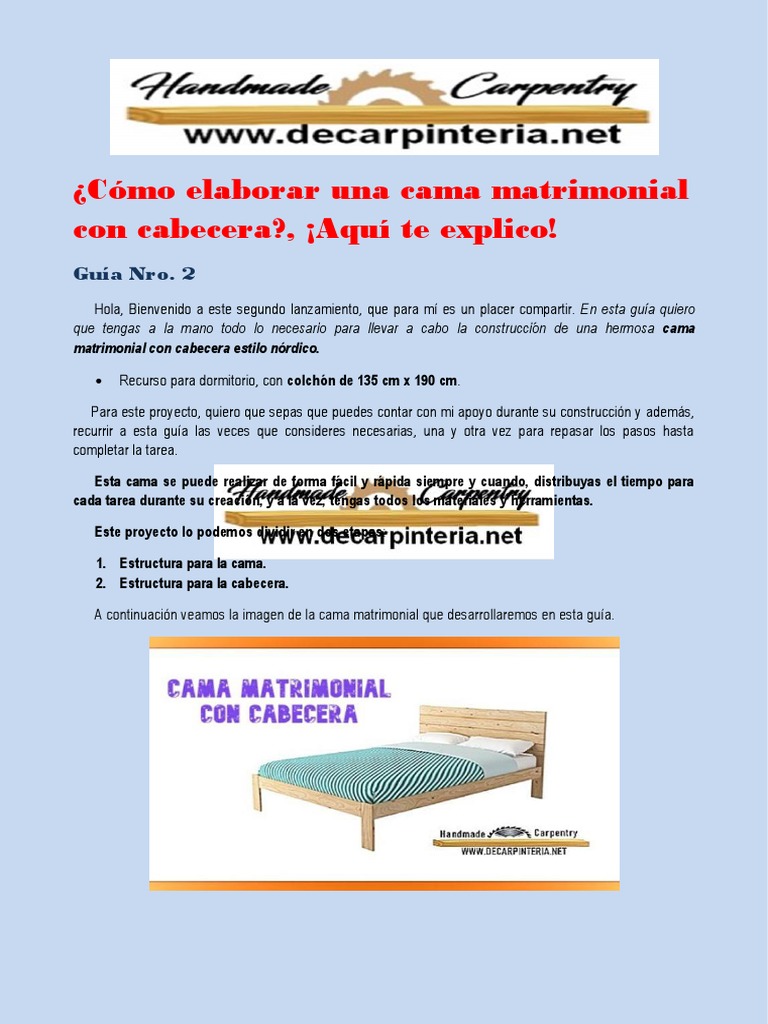 Guía de Cómo Elaborar Una Cama Matrimonial Con Cabecera de Madera | PDF |  Perforar | Tornillo, image size:768x1024