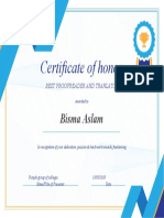 Certificate of Honor: Bisma Aslam