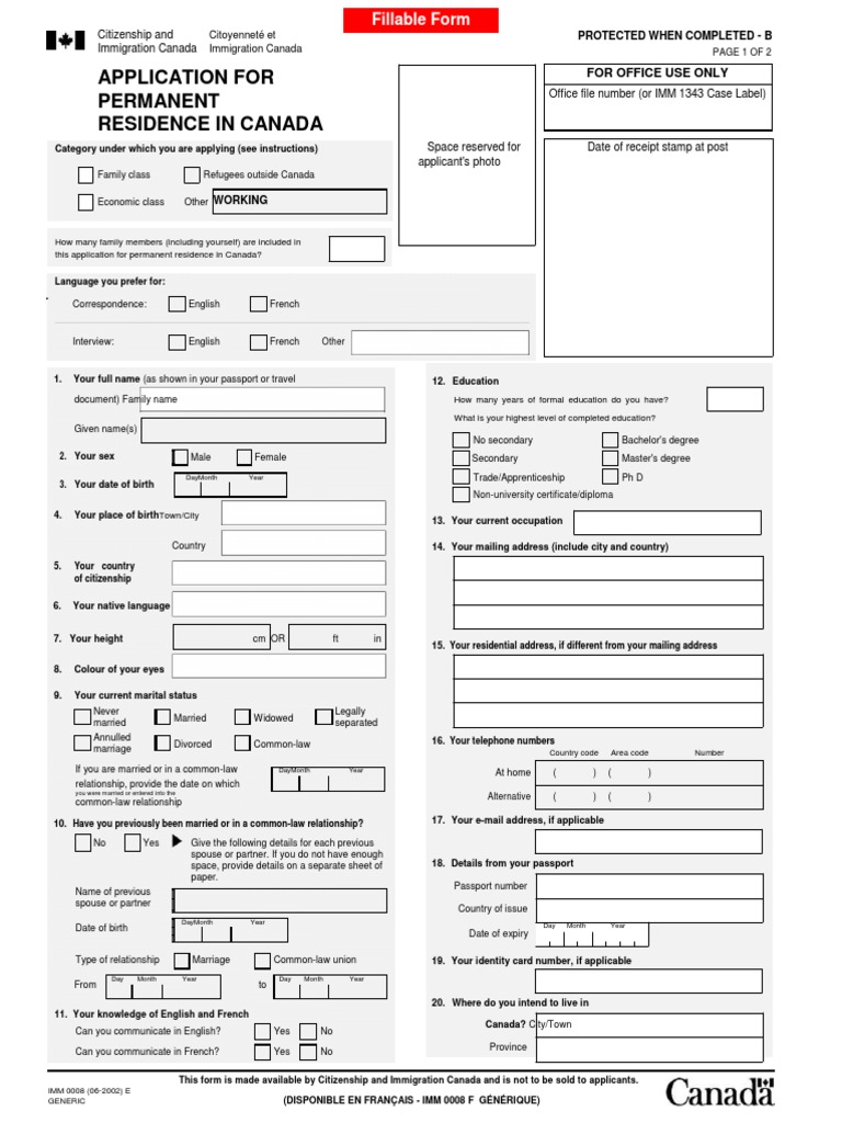 Canadian Visa Application Form E Pdf International Law Cultural