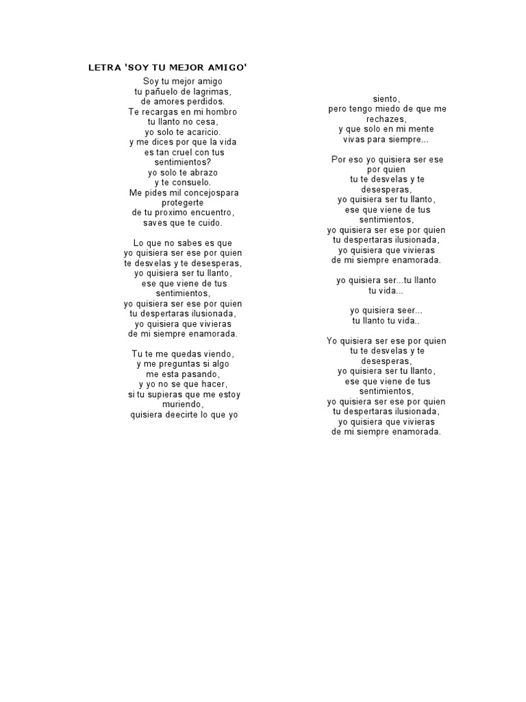 Soy Tu Mejor Amigo Letra : SOY TU MEJOR AMIGO: (Reik) Acordes para ...
