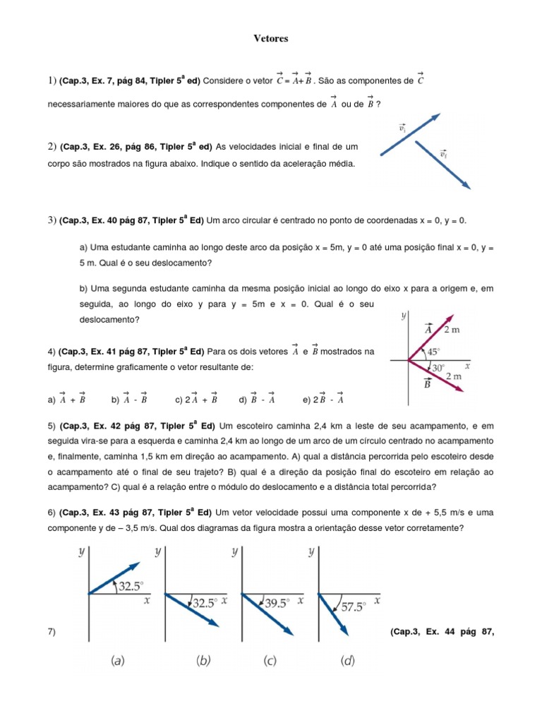 Vetores Lista de Exercícios FGE I | PDF | Vetor euclidiano ...