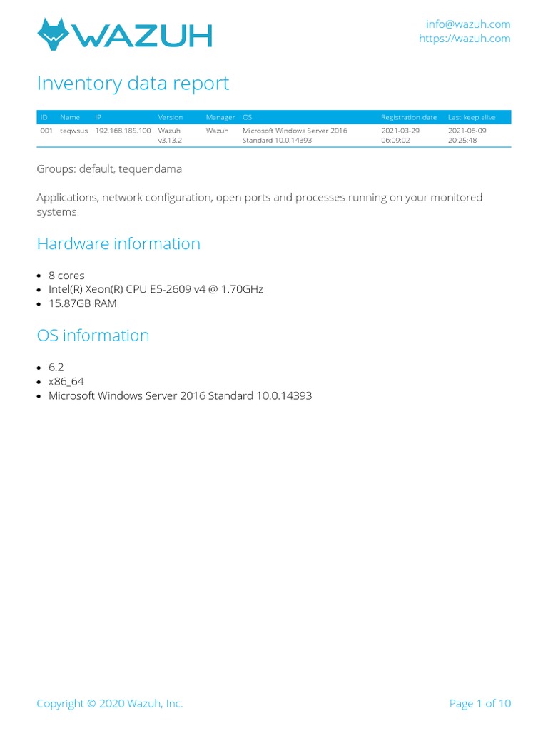 Inventory Data Report: Hardware Information | PDF | Internet Protocol ...