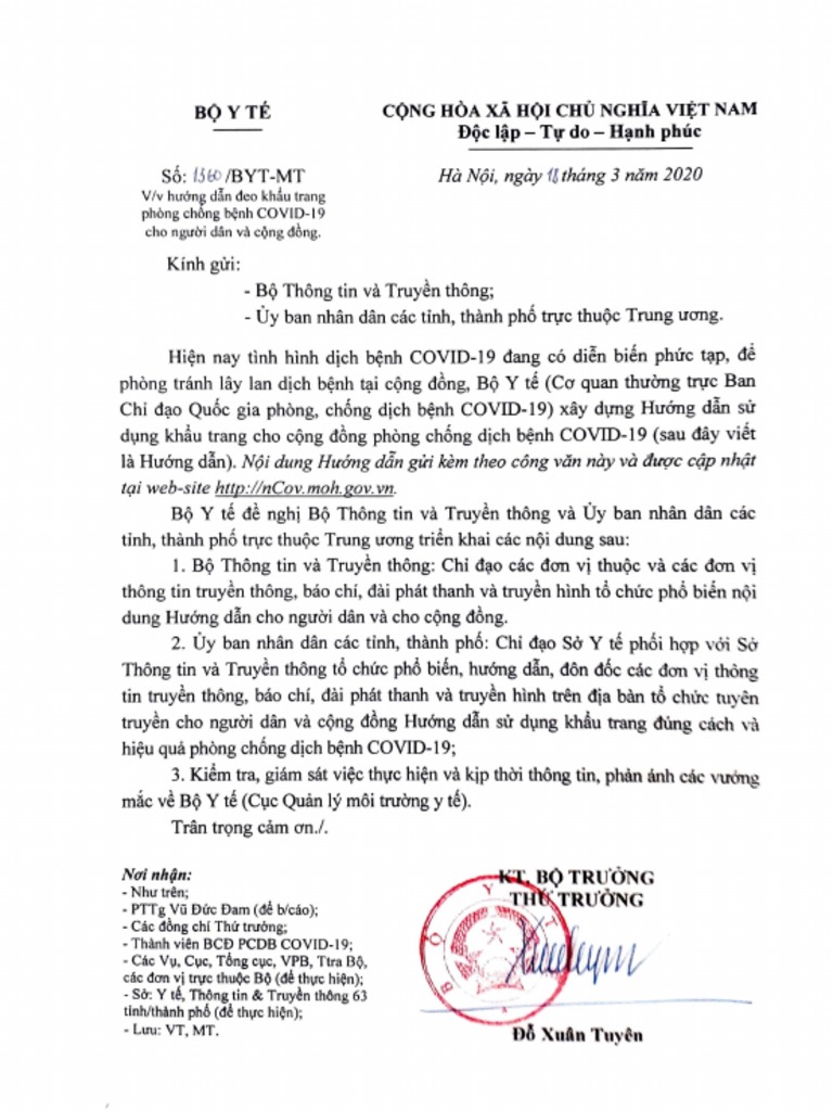 Cong Van 1360 Byt Mt 18 3 Huong Dan đeo Khẩu Trang Cho Người Dan Va Cộng đồng Pdf
