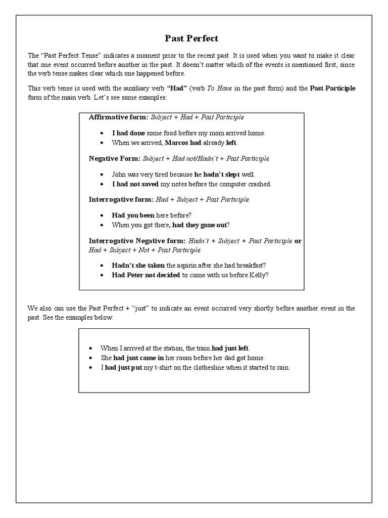 Past Perfect Explanation | PDF