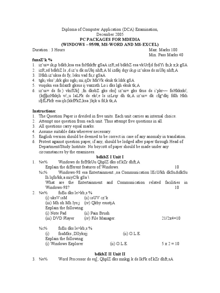 Windows 98 PC Package Exam Syllabus | PDF | Computer Engineering ...