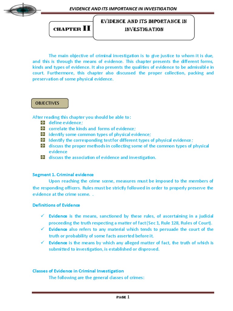 CHAPTER II Evidence, and Its Collection - PDF Version 1 | PDF | Witness ...