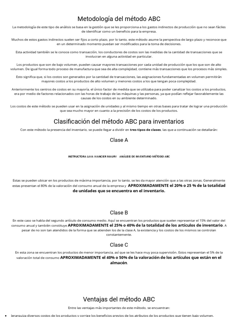 Metodología Del Método ABC | Descargar gratis PDF | Inventario | Toma ...