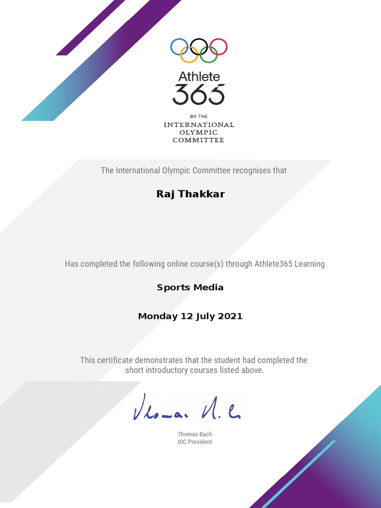 Sports Media Certificate PDF