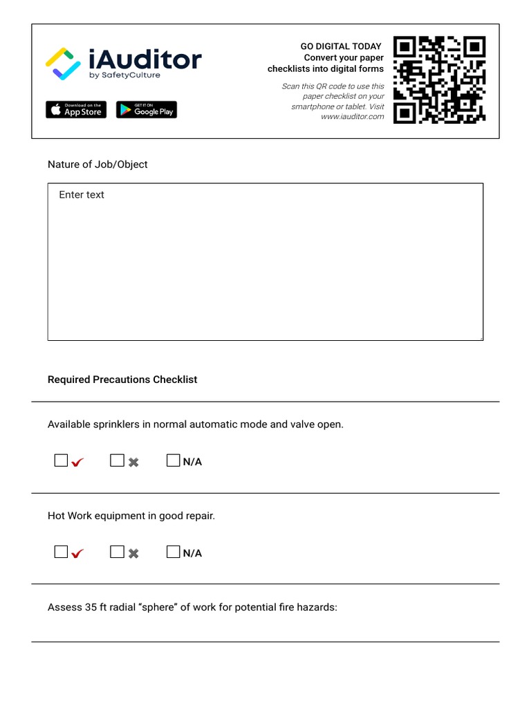 Digital Hot Work Safety Checklist | PDF | Fires | Safety