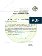 Certificate of Indigency: Office of The Barangay Chairman