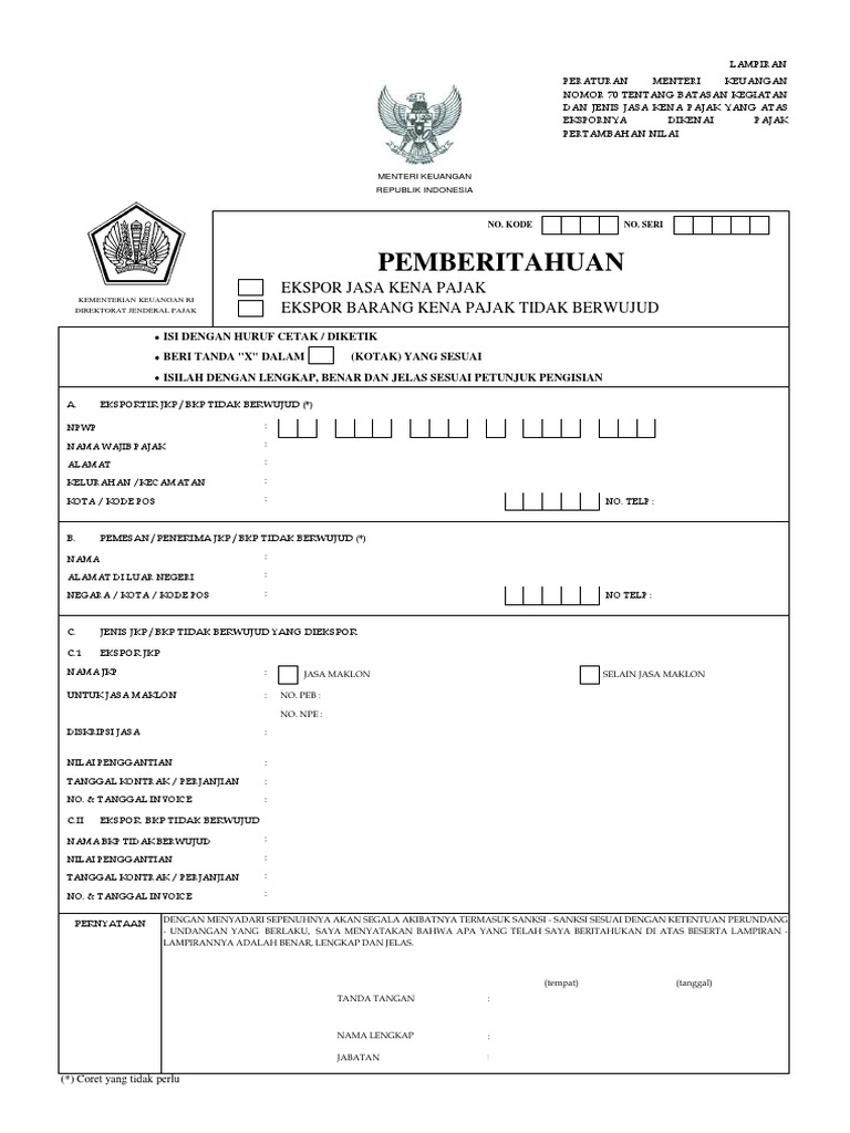 Pemberitahuan Ekspor Jasa Kena Pajak | PDF