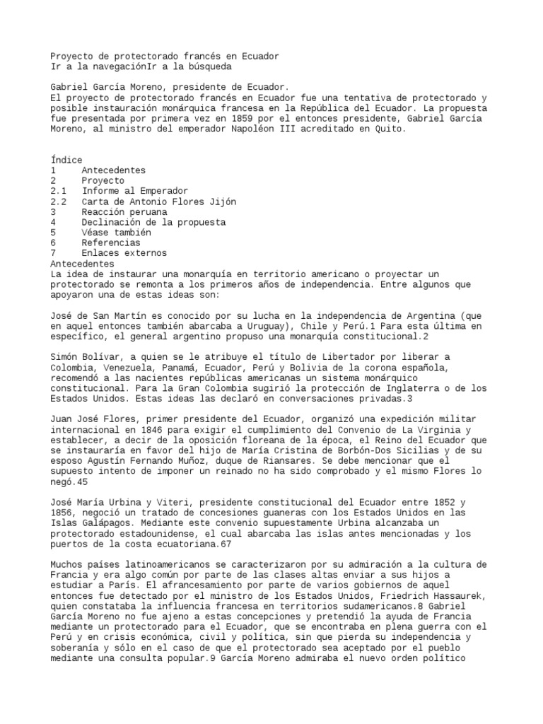 Proyecto de Protectorado Francés en Ecuador | PDF | Ecuador | Perú