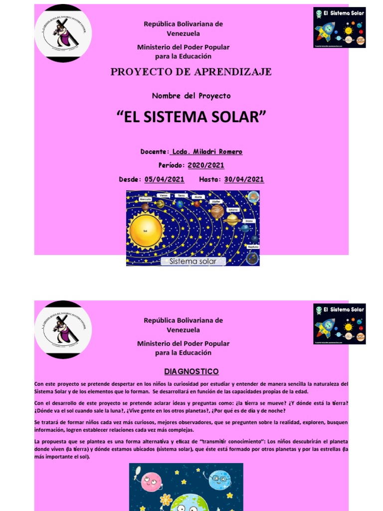 Proyecto Escolar: Sistema Solar | PDF | Sistema solar | Comunicación, image size:768x1024