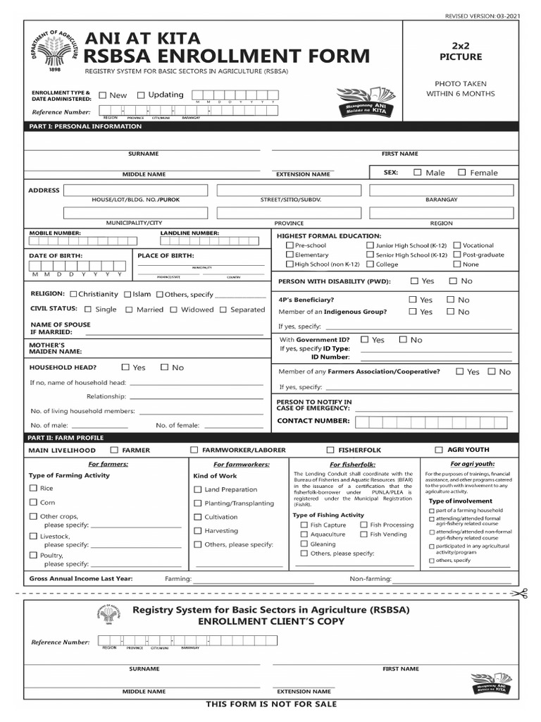 RSBSA Enrollment Form 032021 | PDF