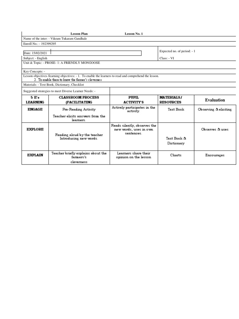 Lesson Plan English | PDF | Reading Comprehension | Lesson Plan