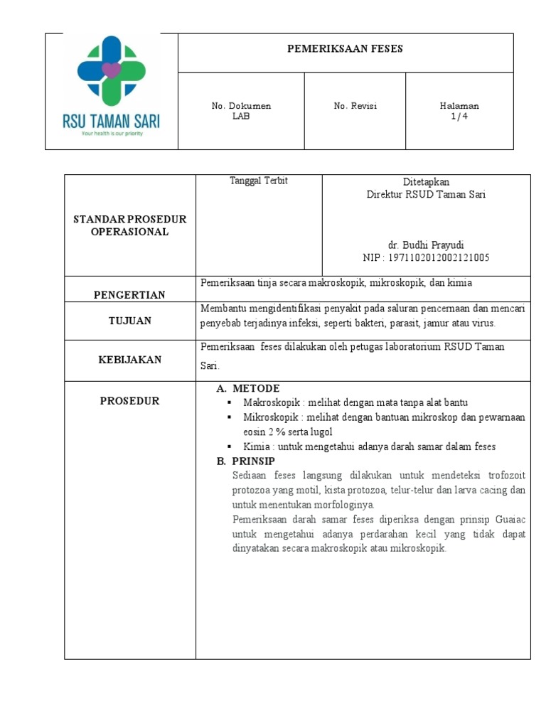 Prosedur Pemeriksaan Feses Lengkap | PDF