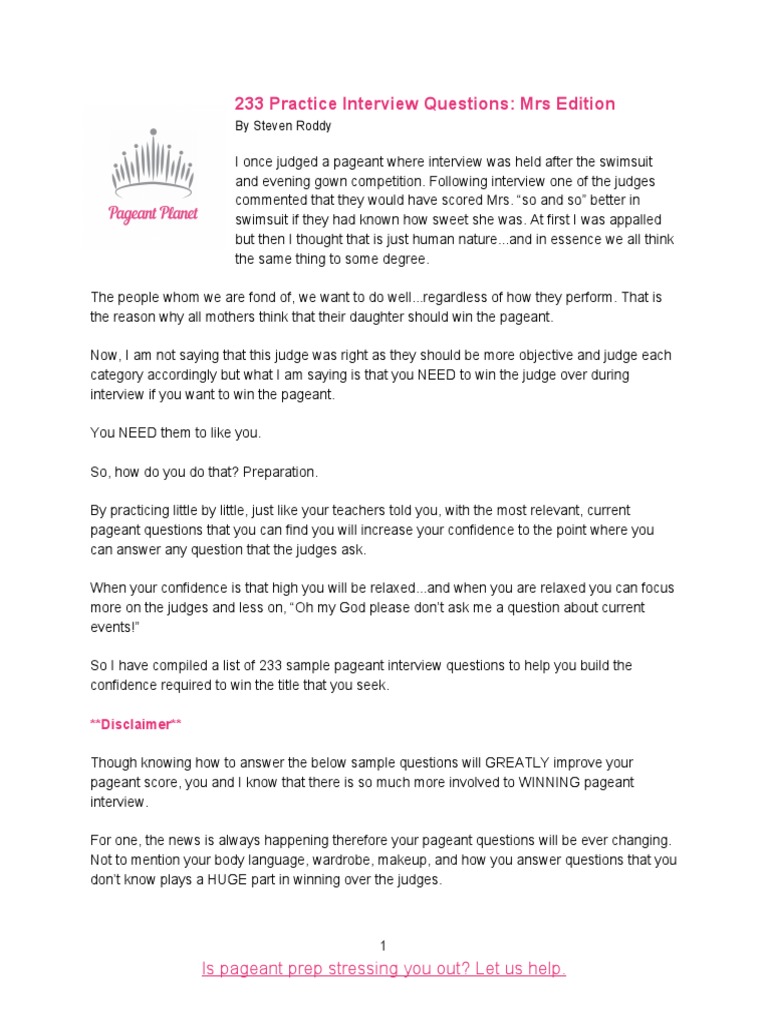 233 Practice Interview Questions: Mrs Edition: by Steven Roddy | PDF