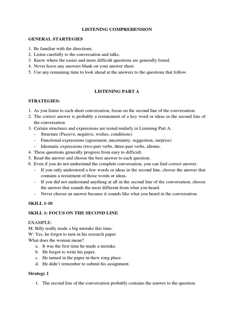 Listening Comprehension Strategies | PDF | Idiom | Question