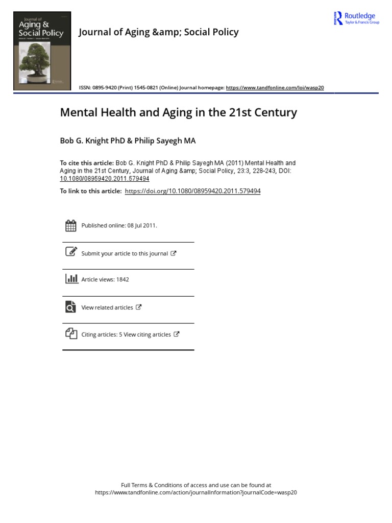 Mental Health and Aging in The 21st Century | PDF | Medicare (United ...