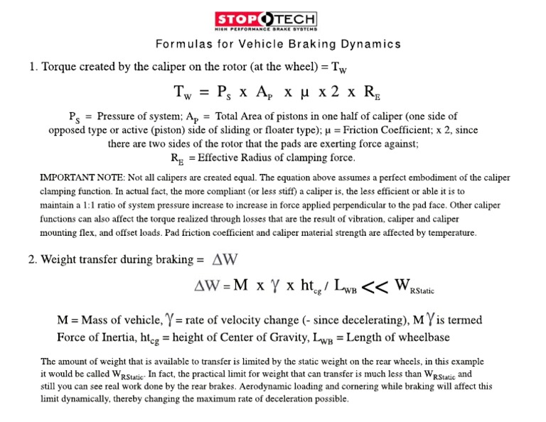 Formulas For Vehicle Braking Dynamics PDF
