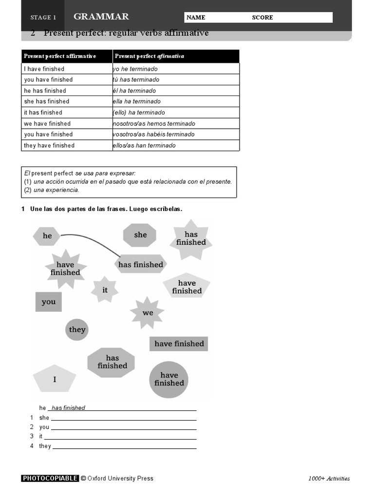 Stage 1 2 Present Perfect Regular Verbs Affirmative | PDF | Foreign ...