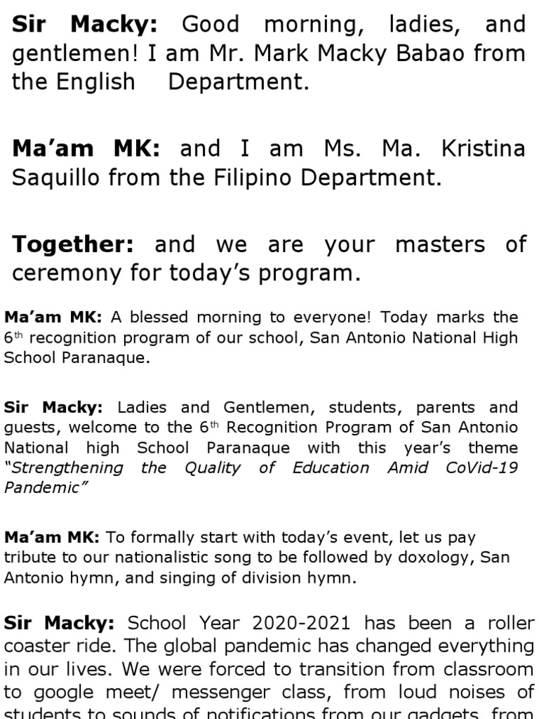 Recognition Script 2021 | PDF