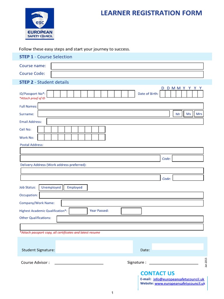 Learner Registration Form EscIdhse PDF