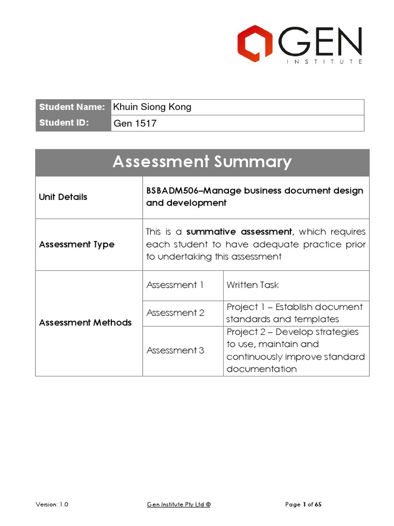 2 - BSBADM506 Student Version | PDF | Educational Assessment ...