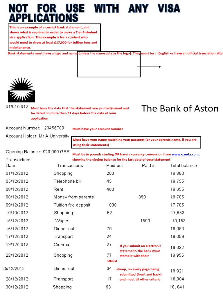 Bank Statement Example for UK Visa | PDF | Banks | Fee