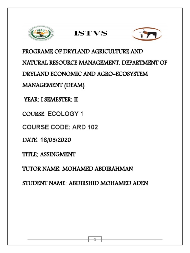 Program Overview and Student Assignment on Dryland Agriculture and Natural Resource Management