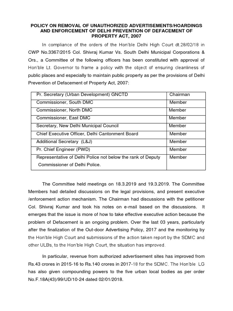 Policy On Removal of Unauthorized Advertisements/Hoardings and ...