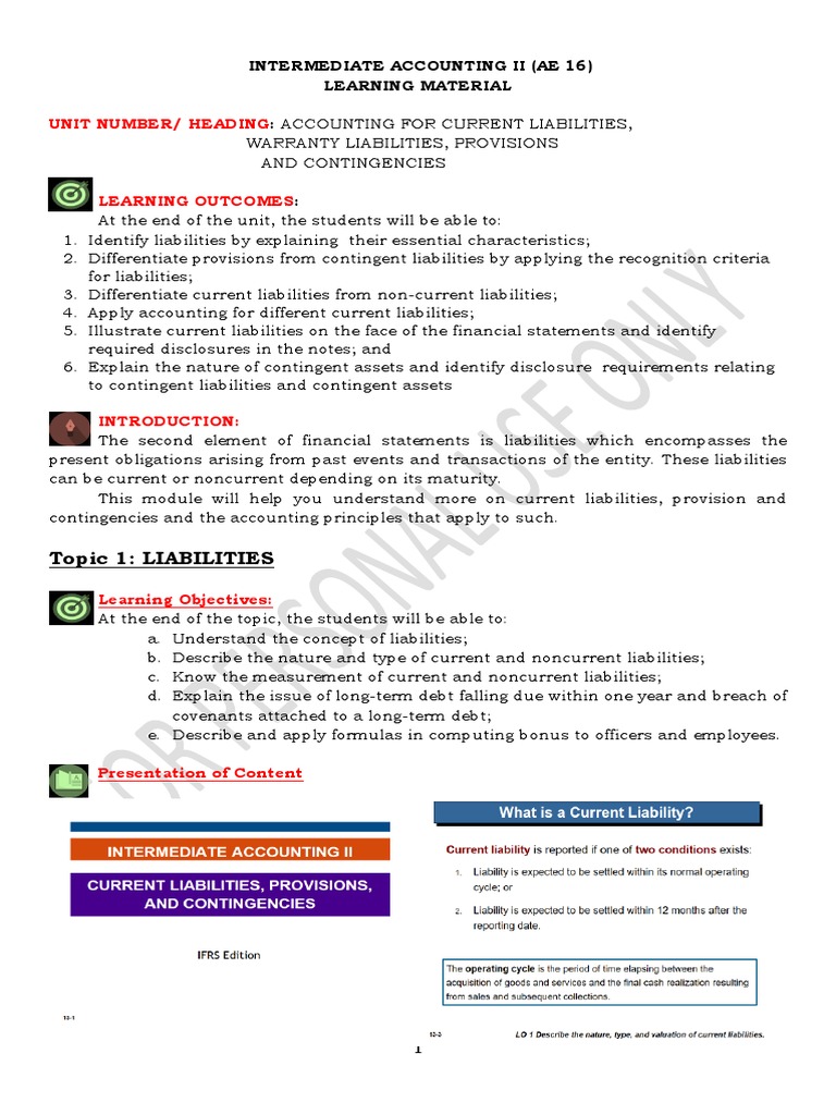 Accounting for Current Liabilities, Warranty Liabilities, Provisions